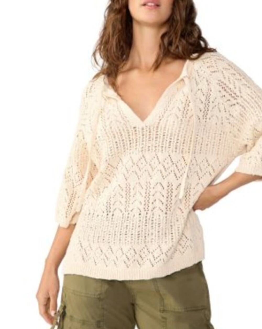 SANCTUARY Sweater Size XS NEW Open Knit Sweater Top Cream Tie Neckline